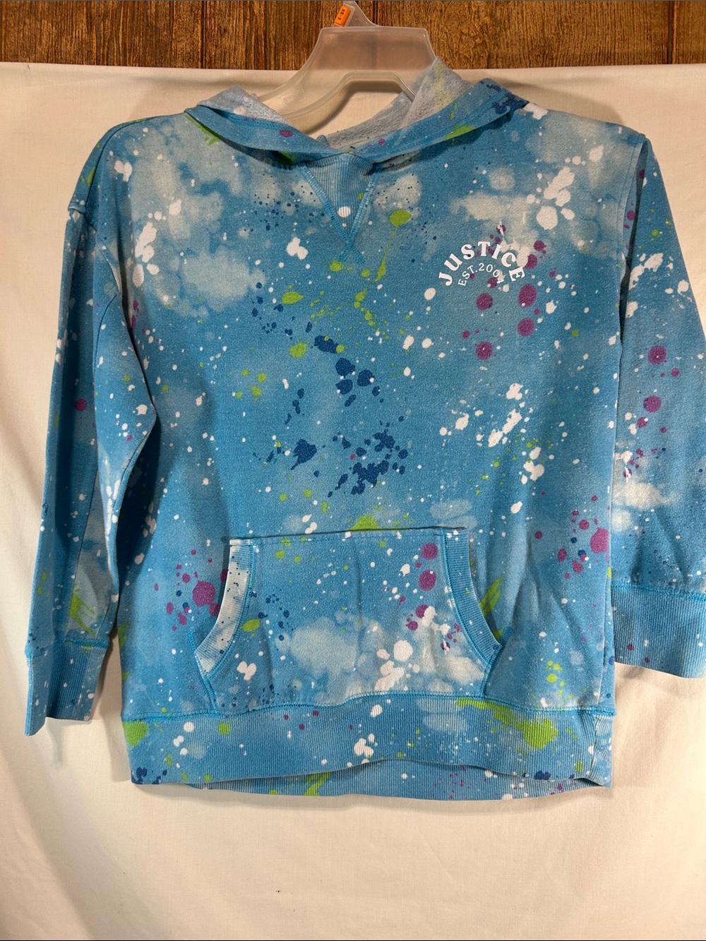 Justice Girls Blue Paint-Splash Hoodie